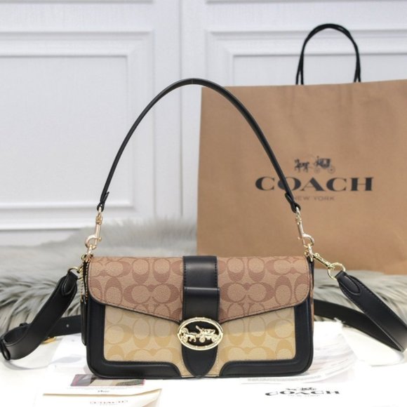 Georgie Shoulder Bag In Blocked Signature Canvas - Picture 1 of 7